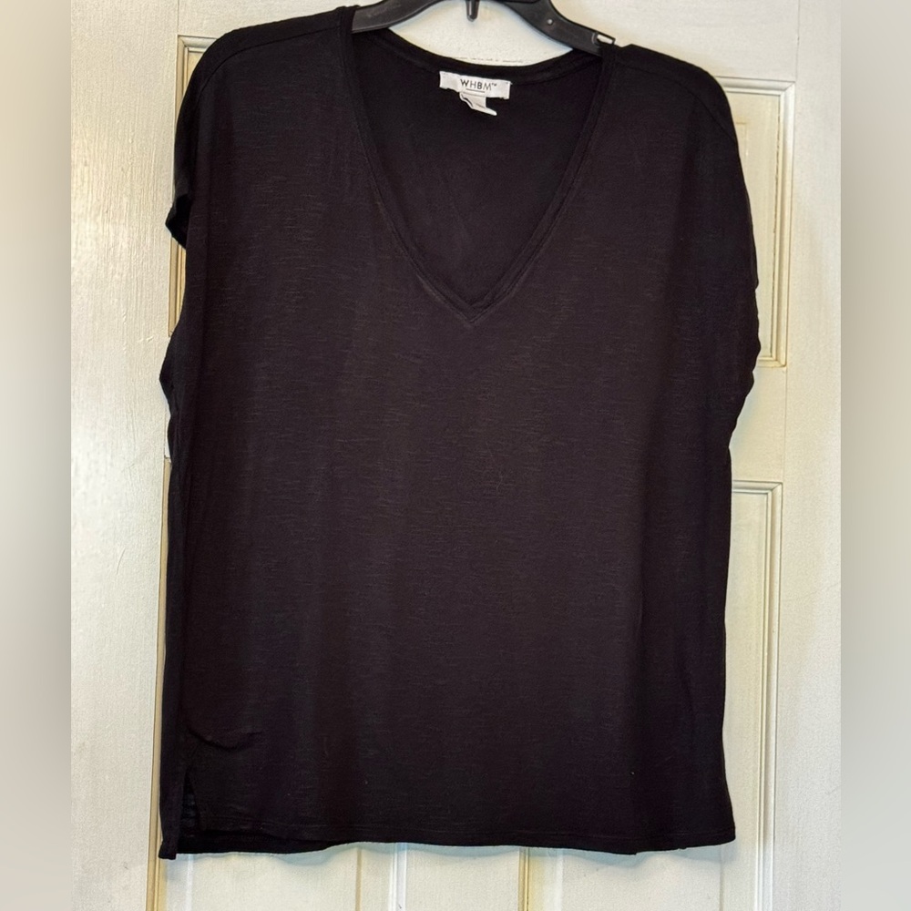 White House Black Market Black V-Neck Short Sleeve Tee - Lightweight